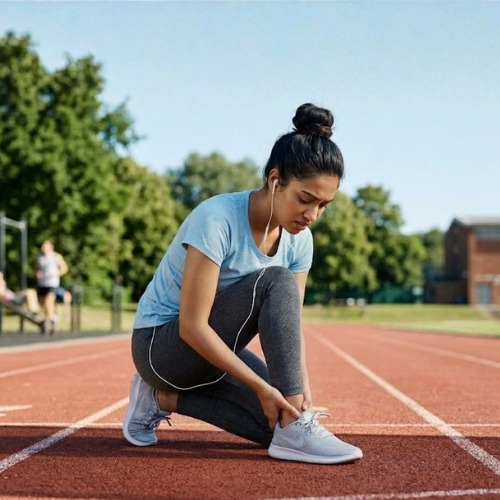 Runner knee strengthening workout image highlighting quad exercises, leg raises, curls, and step-ups to prevent injury and improve performance